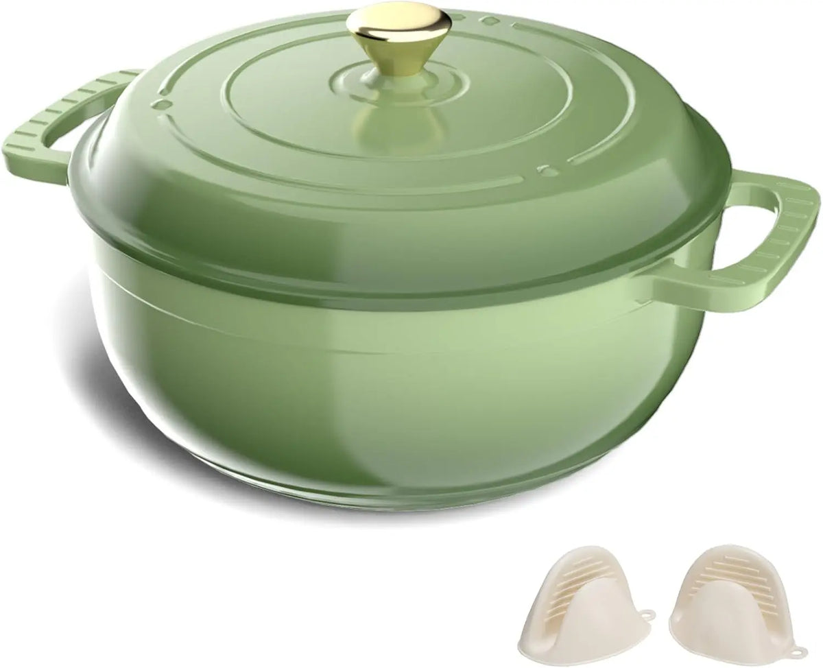 Enameled Cast Iron Round Dutch Oven, 5/6/7.5QT Pot with Lid &Dual Handles with Silicone Gloves,Oven Safe up to 500°F.