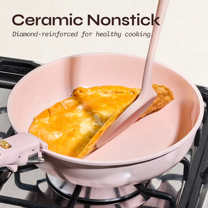 20Pcs Ceramic Cookware Set Stand-Up Lid with Detachable Handle Set, Non Stick Pots and Pans Set Non Toxic, PFAS Free