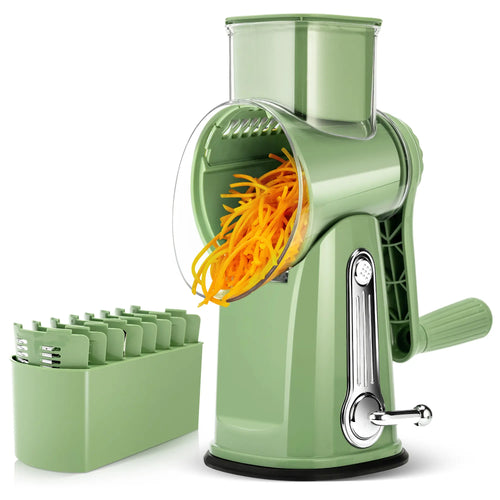 Rotary Grater | 5 Exquisitely Designed Blades in Different Shapes + Heavy-Duty Suction Cup Base