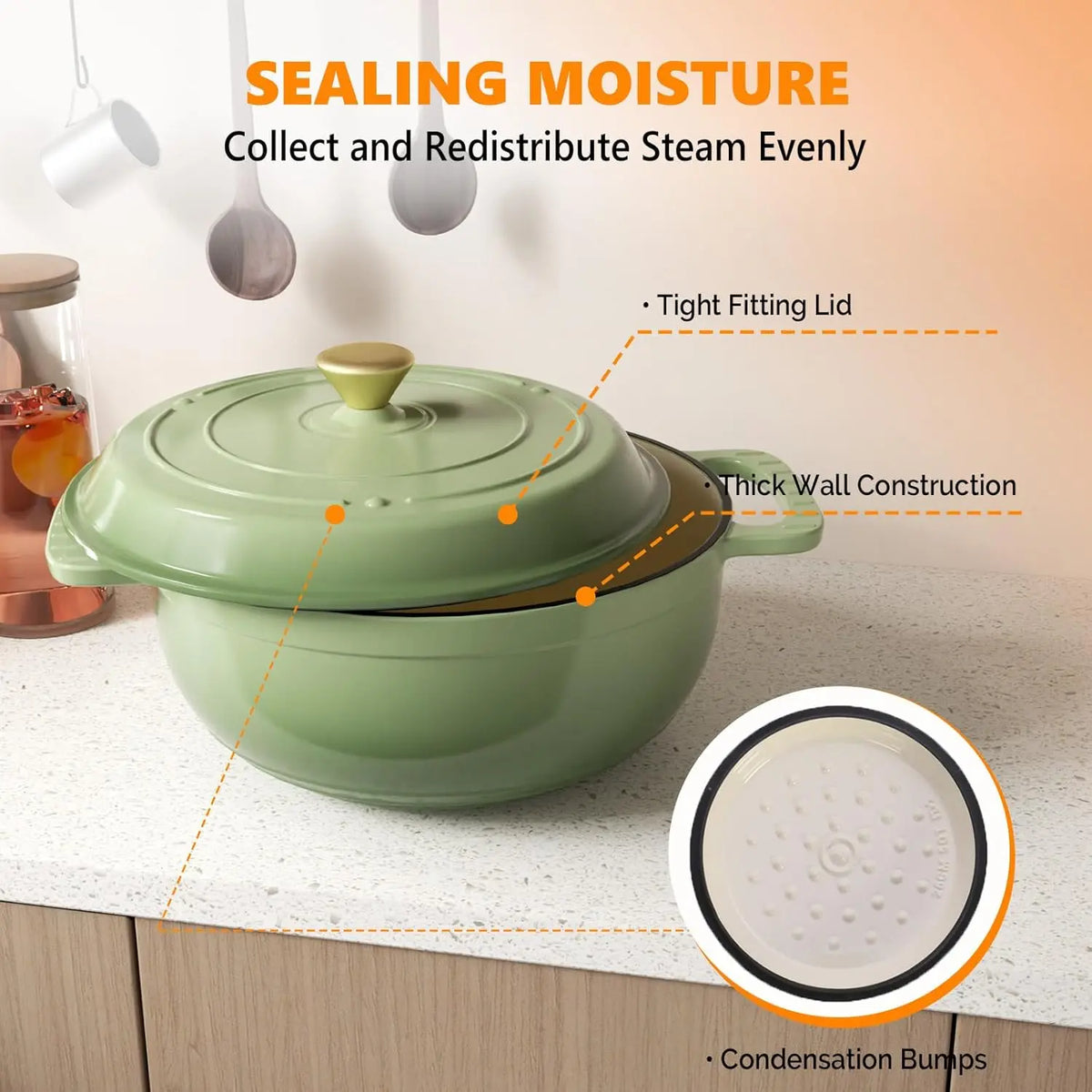 Enameled Cast Iron Round Dutch Oven, 5/6/7.5QT Pot with Lid &Dual Handles with Silicone Gloves,Oven Safe up to 500°F.