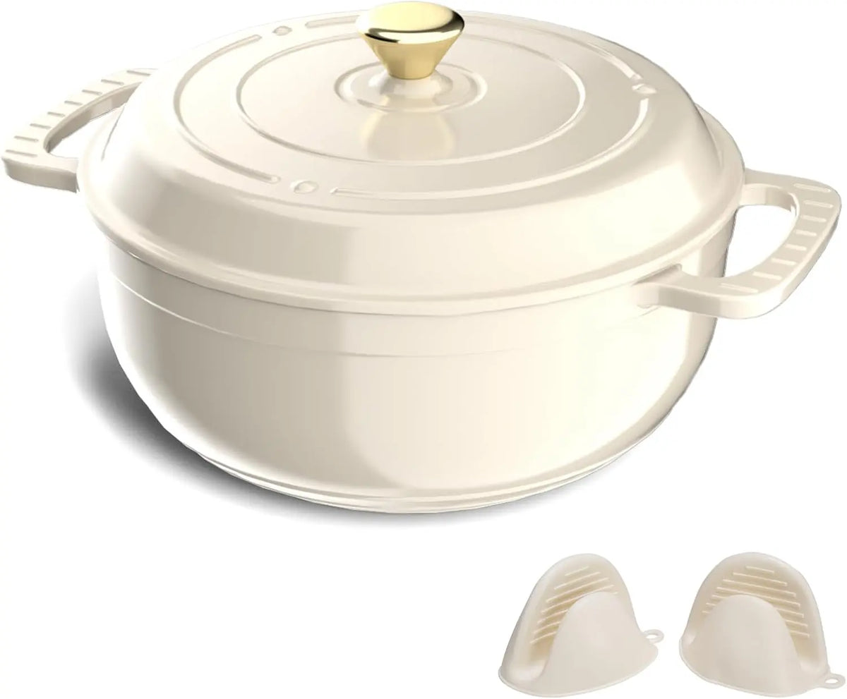 Enameled Cast Iron Round Dutch Oven, 5/6/7.5QT Pot with Lid &Dual Handles with Silicone Gloves,Oven Safe up to 500°F.