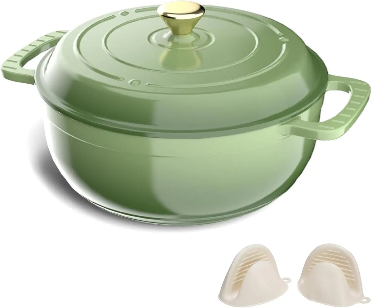 Enameled Cast Iron Round Dutch Oven, 5/6/7.5QT Pot with Lid &Dual Handles with Silicone Gloves,Oven Safe up to 500°F.