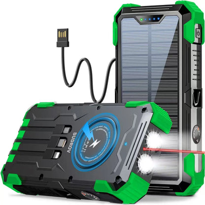 42800mAh Solar Portable Power Bank 15W Fast Charge | Wireless Charging, 4 Built-in Cables & 7 Output Ports