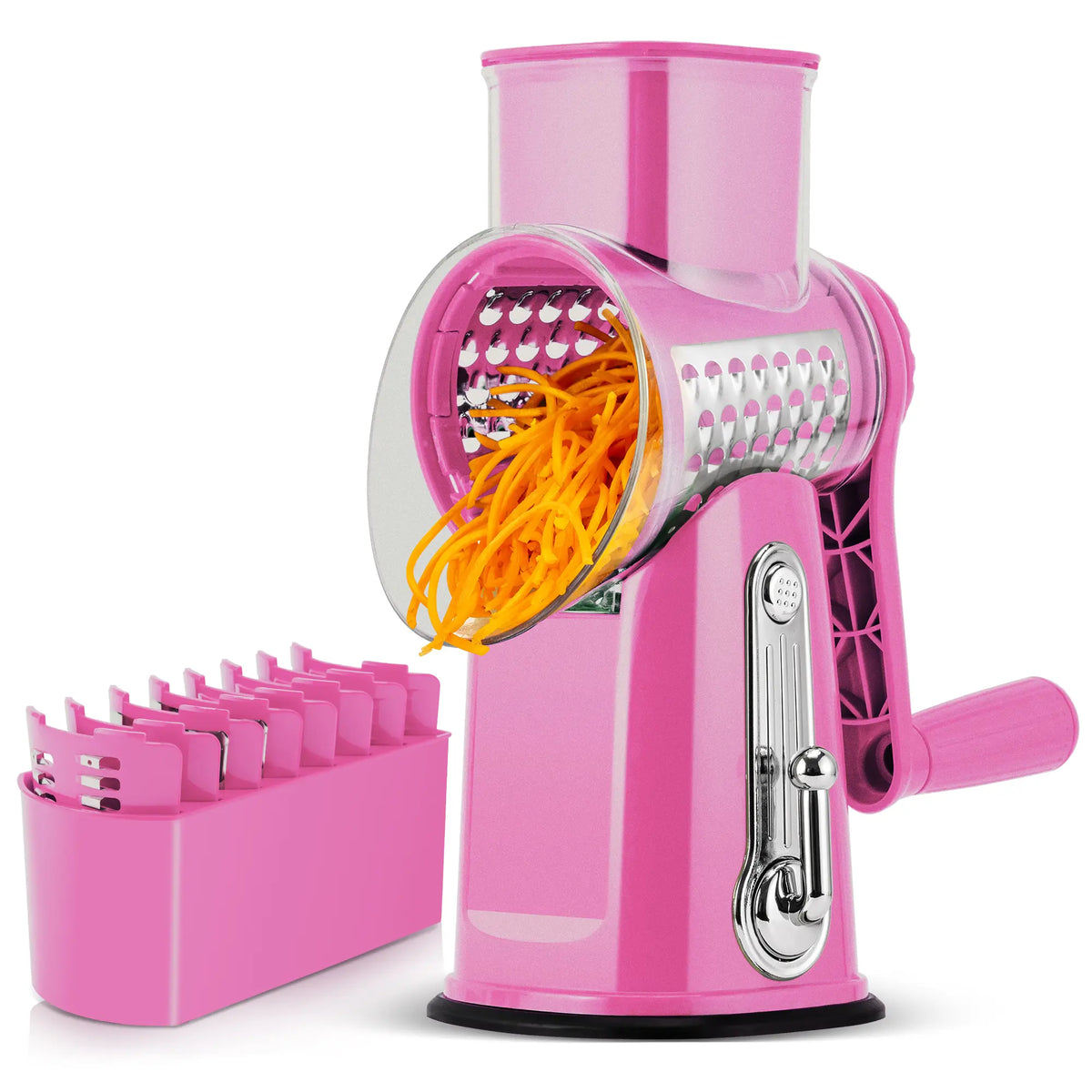 Rotary Grater | 5 Exquisitely Designed Blades in Different Shapes + Heavy-Duty Suction Cup Base