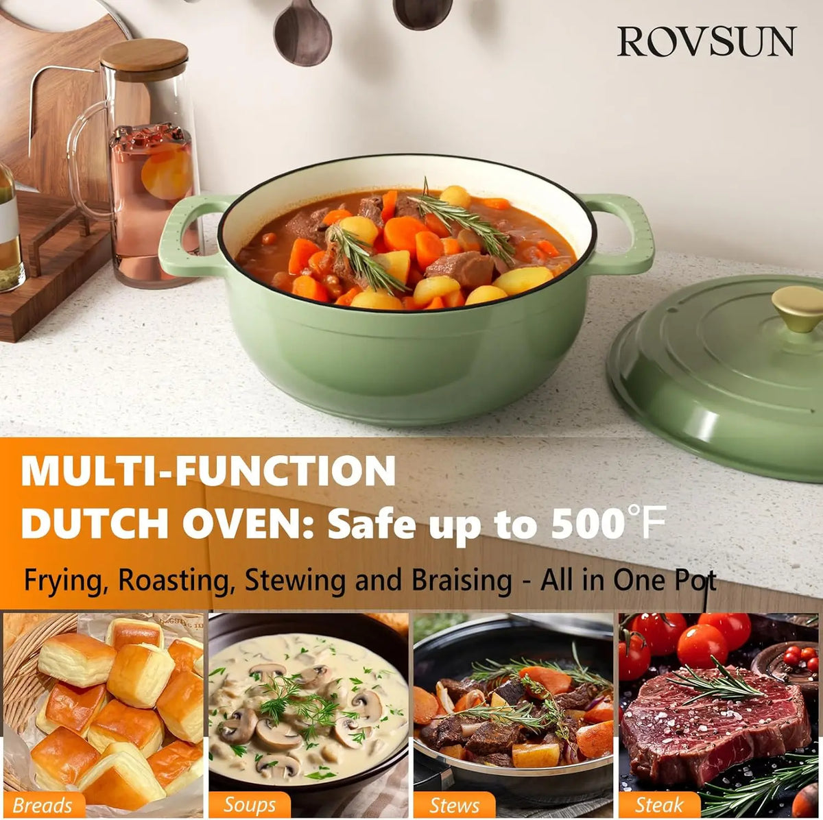 Enameled Cast Iron Round Dutch Oven, 5/6/7.5QT Pot with Lid &Dual Handles with Silicone Gloves,Oven Safe up to 500°F.