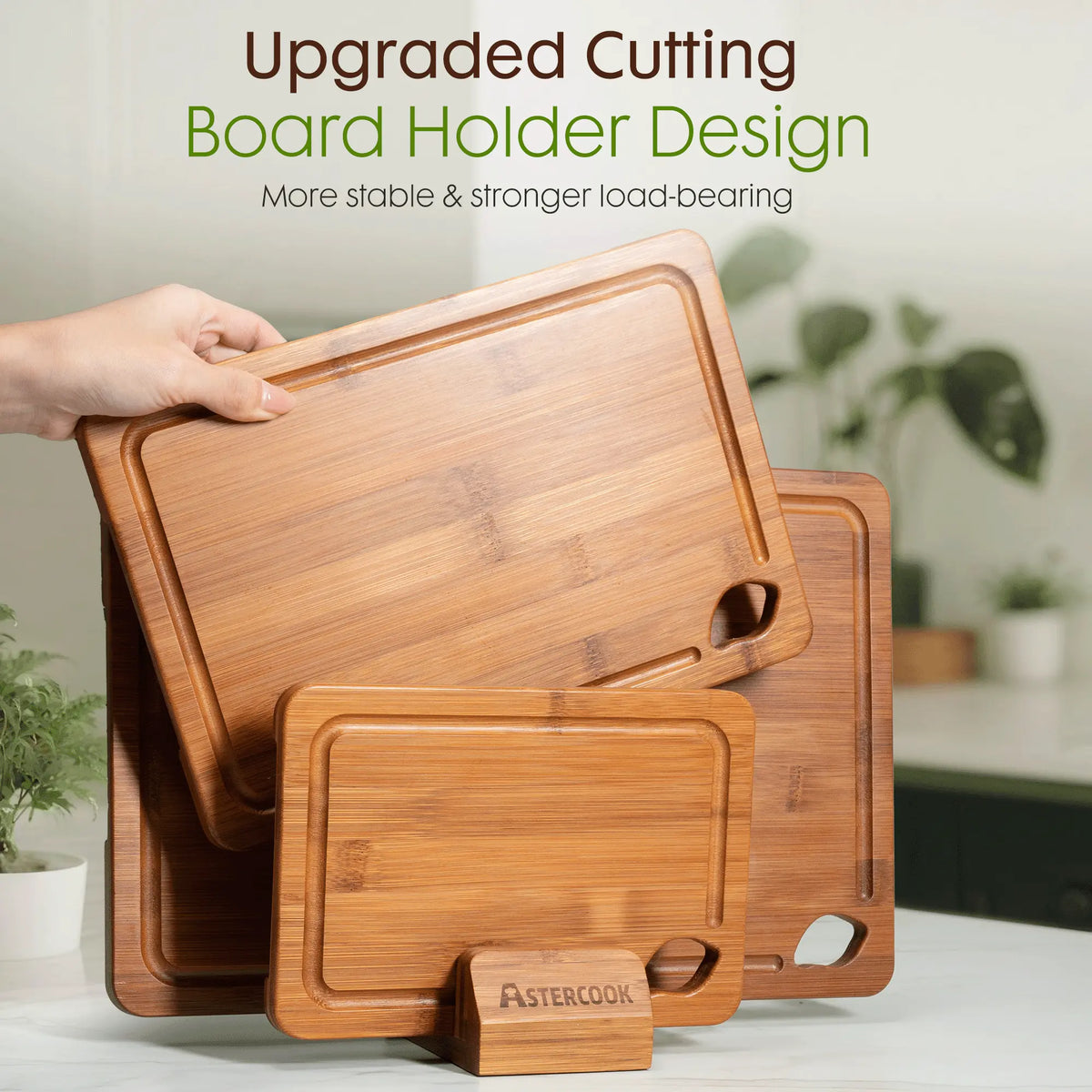 4-Piece Bamboo Cutting Board Set with Holder