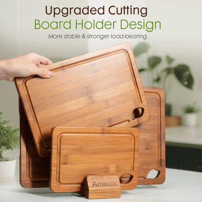 4-Piece Bamboo Cutting Board Set with Holder