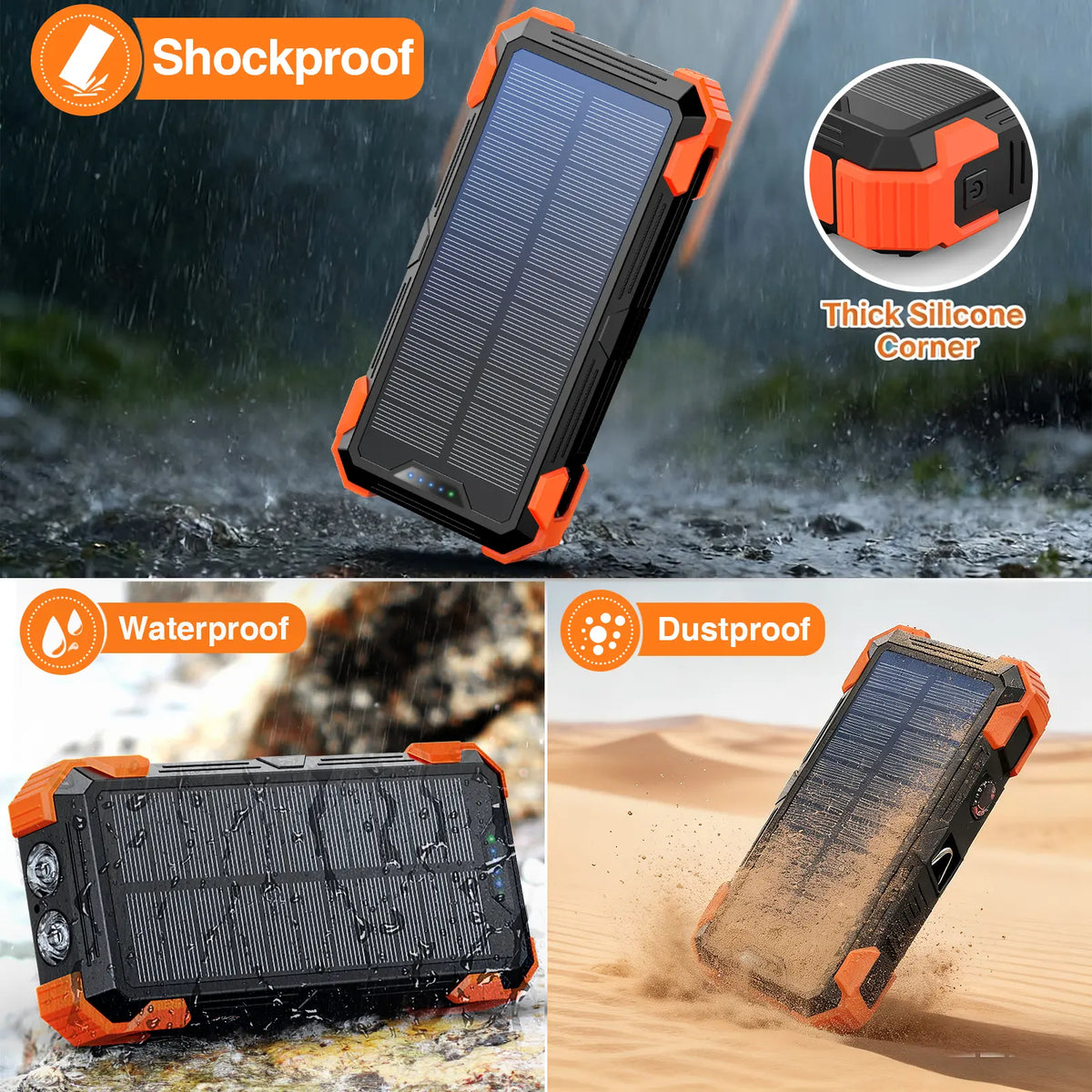 42800mAh Solar Portable Power Bank 15W Fast Charge | Wireless Charging, 4 Built-in Cables & 7 Output Ports