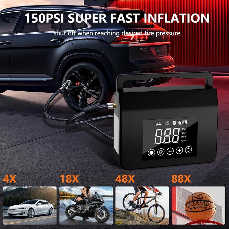 Portable Car Jump Starter with Air Compressor, (ALL Gas/7.0L Diesel) with 150PSI Tire Inflator, 12V Car Battery Jump Power,15000mAh Power Bank With LED Light