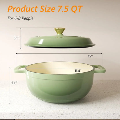 Enameled Cast Iron Round Dutch Oven, 5/6/7.5QT Pot with Lid &Dual Handles with Silicone Gloves,Oven Safe up to 500°F.
