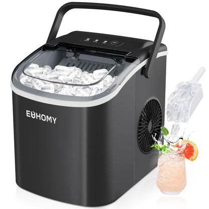 Self-Cleaning Portable Ice Maker, Produces 9 Ice Cubes in 6 Mins, 26 Lbs Ice Per 24 Hours, Ideal for Home, Kitchen, Camping & RV Use
