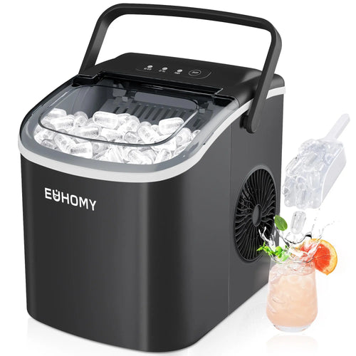 Self-Cleaning Portable Ice Maker, Produces 9 Ice Cubes in 6 Mins, 26 Lbs Ice Per 24 Hours, Ideal for Home, Kitchen, Camping & RV Use