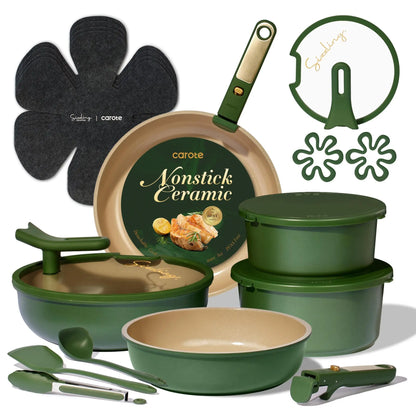 20Pcs Ceramic Cookware Set Stand-Up Lid with Detachable Handle Set, Non Stick Pots and Pans Set Non Toxic, PFAS Free