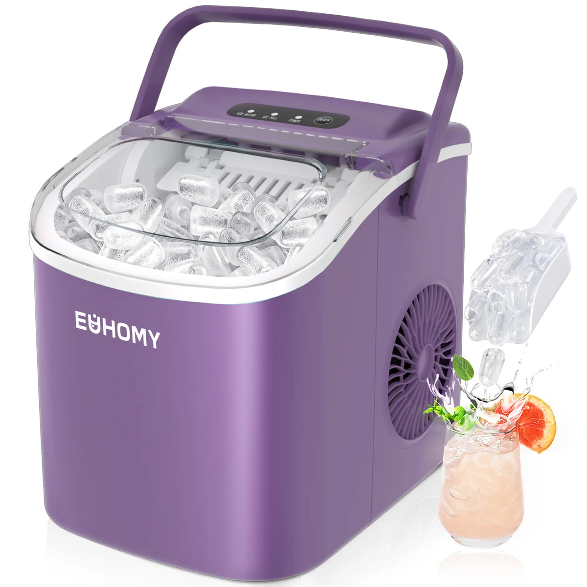 Self-Cleaning Portable Ice Maker, Produces 9 Ice Cubes in 6 Mins, 26 Lbs Ice Per 24 Hours, Ideal for Home, Kitchen, Camping & RV Use