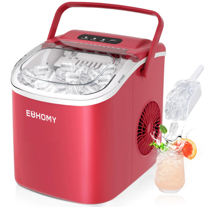 Self-Cleaning Portable Ice Maker, Produces 9 Ice Cubes in 6 Mins, 26 Lbs Ice Per 24 Hours, Ideal for Home, Kitchen, Camping & RV Use