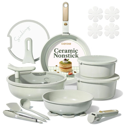 20Pcs Ceramic Cookware Set Stand-Up Lid with Detachable Handle Set, Non Stick Pots and Pans Set Non Toxic, PFAS Free