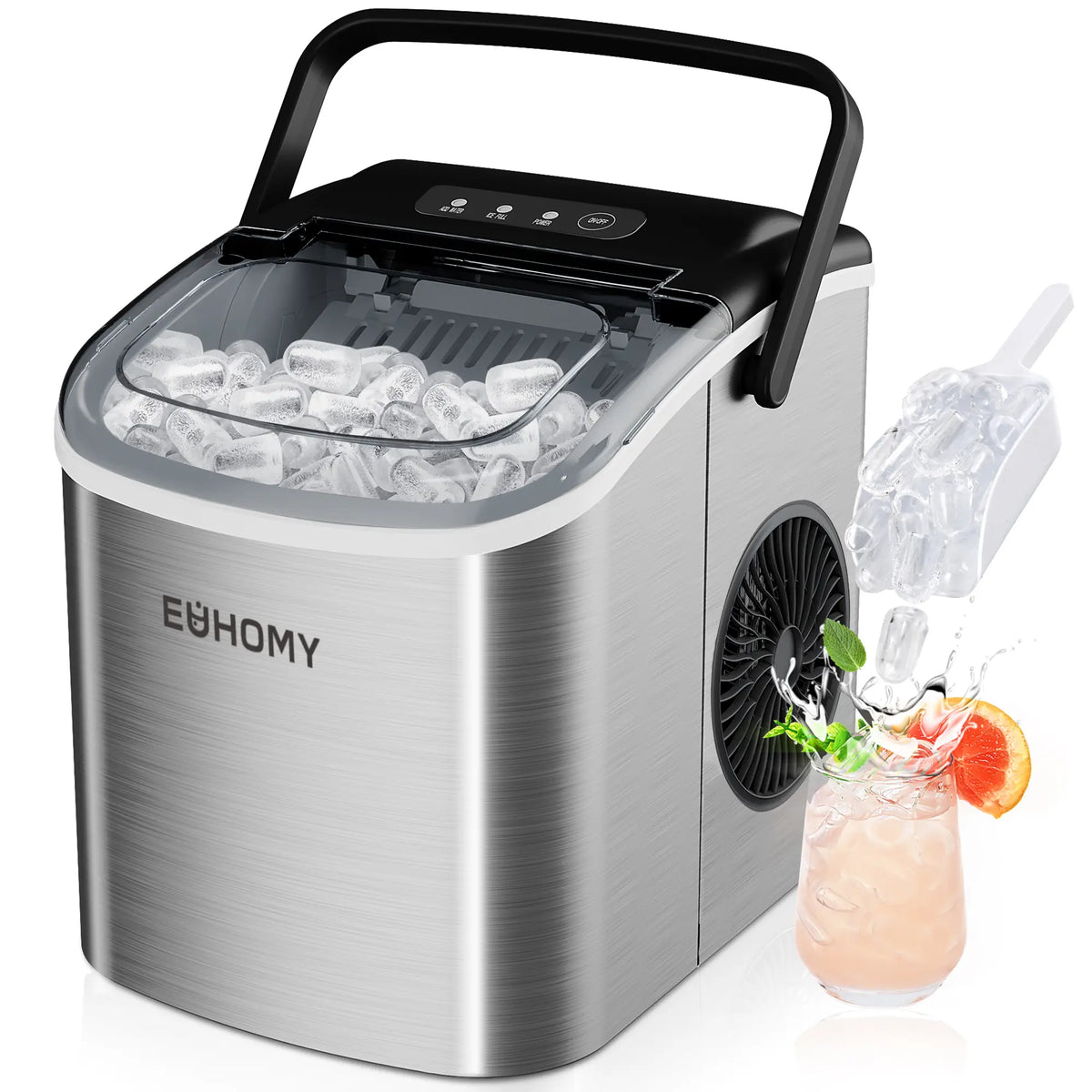 Self-Cleaning Portable Ice Maker, Produces 9 Ice Cubes in 6 Mins, 26 Lbs Ice Per 24 Hours, Ideal for Home, Kitchen, Camping & RV Use
