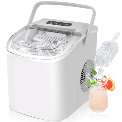 Self-Cleaning Portable Ice Maker, Produces 9 Ice Cubes in 6 Mins, 26 Lbs Ice Per 24 Hours, Ideal for Home, Kitchen, Camping & RV Use