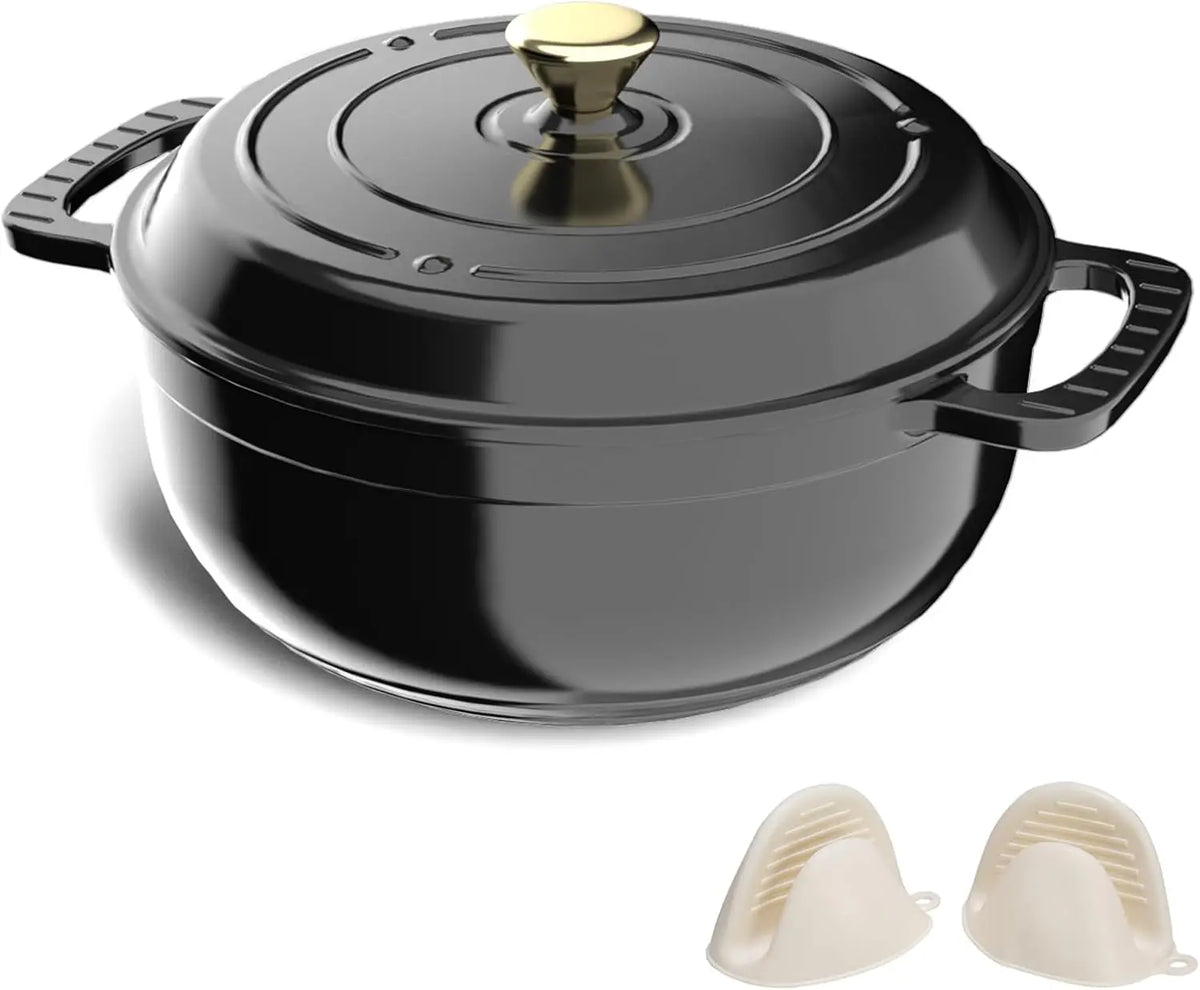 Enameled Cast Iron Round Dutch Oven, 5/6/7.5QT Pot with Lid &Dual Handles with Silicone Gloves,Oven Safe up to 500°F.