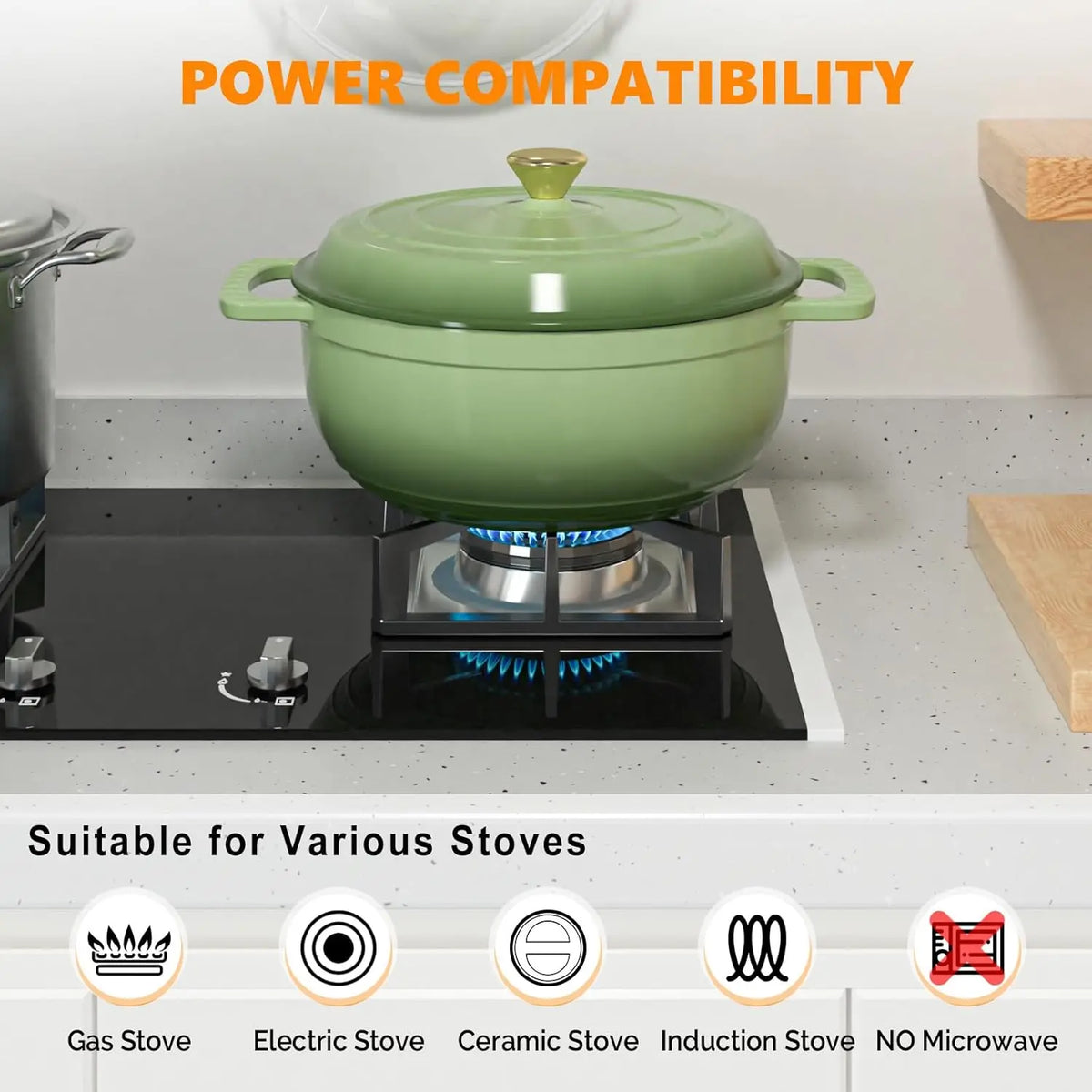 Enameled Cast Iron Round Dutch Oven, 5/6/7.5QT Pot with Lid &Dual Handles with Silicone Gloves,Oven Safe up to 500°F.
