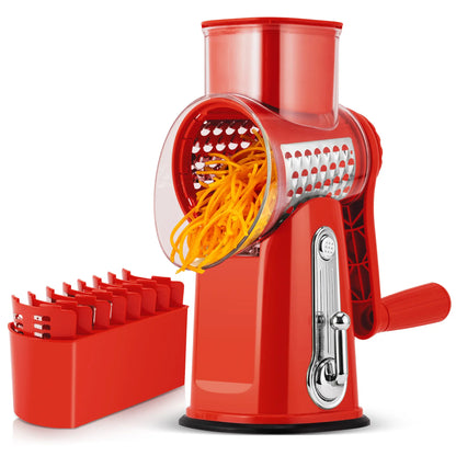 Rotary Grater | 5 Exquisitely Designed Blades in Different Shapes + Heavy-Duty Suction Cup Base