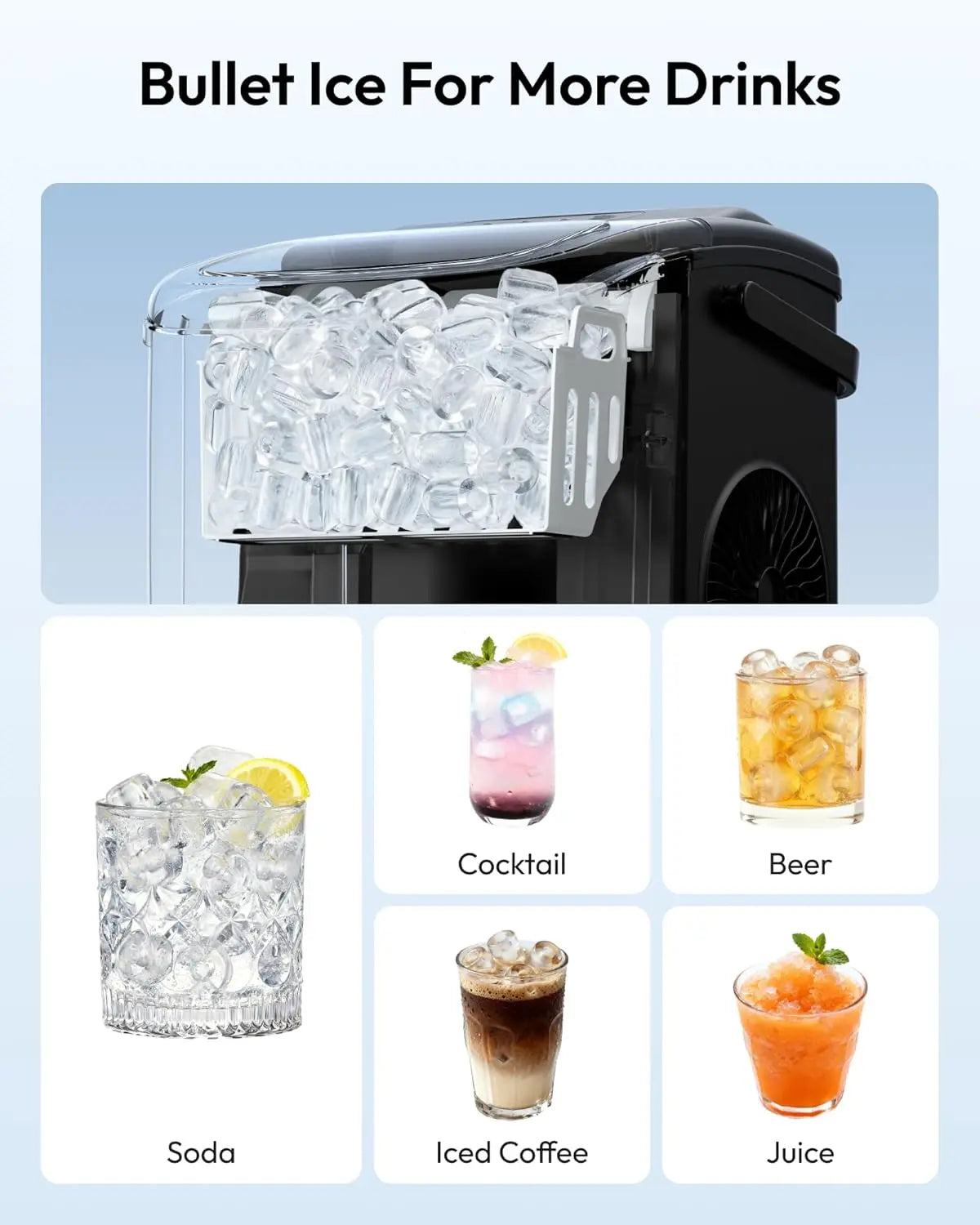 Self-Cleaning Portable Ice Maker, Produces 9 Ice Cubes in 6 Mins, 26 Lbs Ice Per 24 Hours, Ideal for Home, Kitchen, Camping & RV Use
