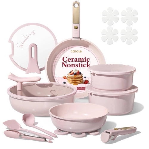 20Pcs Ceramic Cookware Set Stand-Up Lid with Detachable Handle Set, Non Stick Pots and Pans Set Non Toxic, PFAS Free