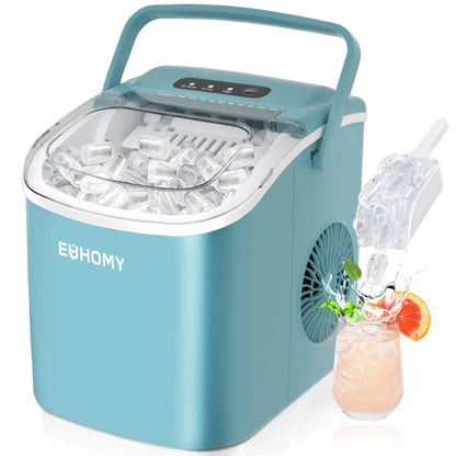 Self-Cleaning Portable Ice Maker, Produces 9 Ice Cubes in 6 Mins, 26 Lbs Ice Per 24 Hours, Ideal for Home, Kitchen, Camping & RV Use