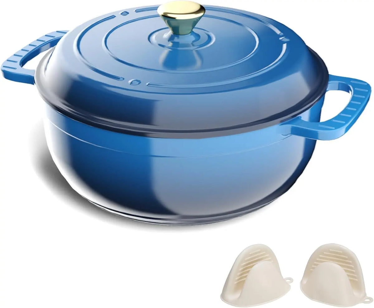 Enameled Cast Iron Round Dutch Oven, 5/6/7.5QT Pot with Lid &Dual Handles with Silicone Gloves,Oven Safe up to 500°F.