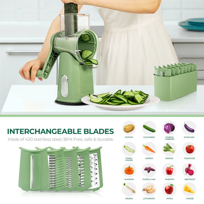 Rotary Grater | 5 Exquisitely Designed Blades in Different Shapes + Heavy-Duty Suction Cup Base